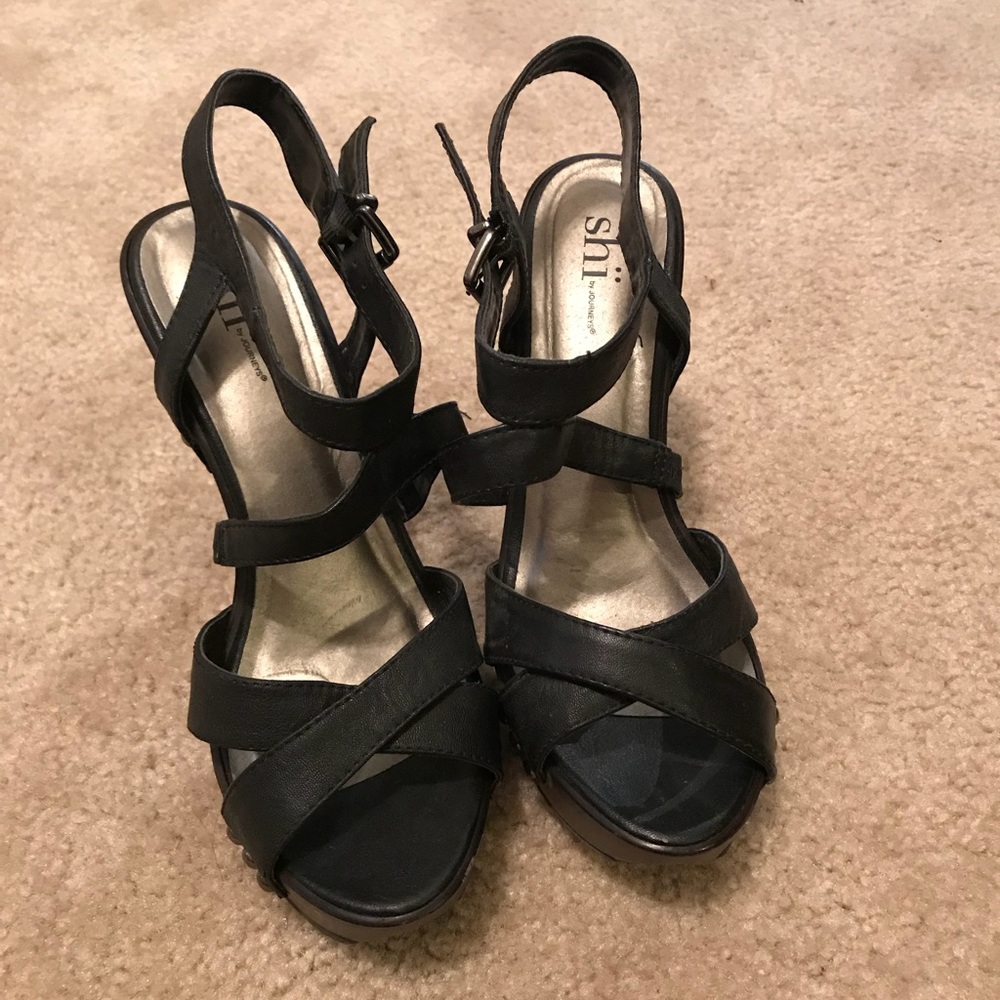 Black and brown high heels.